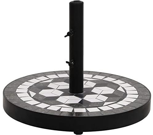 CIADAZ Base de Parasol Noir et Blanc Rond 12 kg,Pied De Parasol,Pied De Parasol Lourd,Pied De Parasol sur roulettes