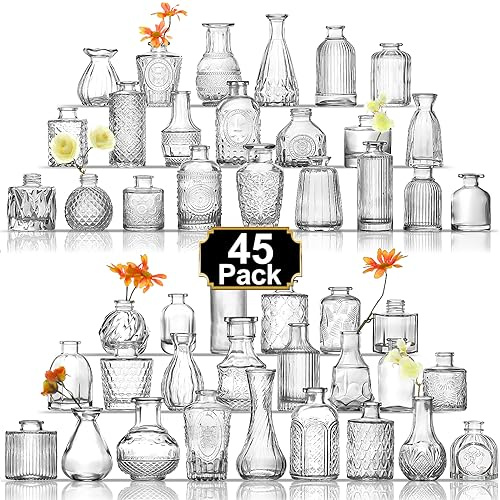 Arme Bud Vase Set of 45, Clear Bud Vases in Bulk, Mini Glass Vases for Flower, Small Flower Vases for Centerpieces, Vases for Decor, Home Wedding Table Décor