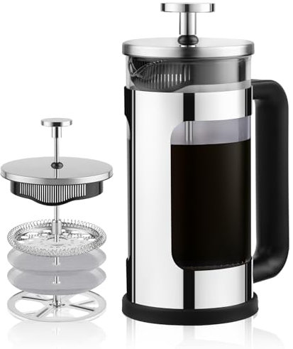 wedrink 350ml/12oz Cafetiere French Press 2 Cups, Coffee Maker with Stainless Steel Filter, Double Protection Portable Coffee Pot with Heat Resistant Glass for Caming Travel