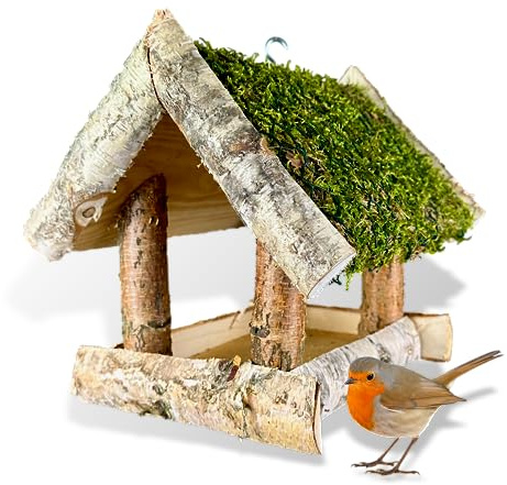 gartenetage GARTENETAGE Vogelhaus zum Aufhängen wetterfest mit Moosdach/Futterhaus für Vögel hängend/Robustes Vogelhäuschen für Balkon & Garten/Vogelhaus hängend/Vogelhaus wetterfest