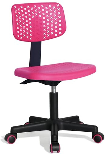 Kids Desk Chair Armless Cute Kids Office Chair, Plastic Low Back Rolling Home Office Task Chair with Cushion Seat Adjustable Swivel Study Chair for Girls Boys Student Teens Children, Pink