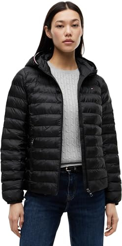 Tommy Hilfiger Veste en duvet Femme Padded Global Stripe Jacket avec Capuche, Noir (Black), M