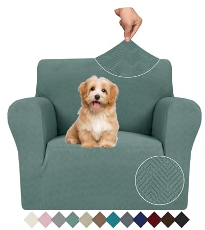 Ystyle Stretch Sofa Überzug 1 Sitzer, Sesselschoner rutschfest Mit Armlehne, Elastische Couch Überzug Jacquard, Universal Sofa Cover Moderne, Sofaschoner Hund Katze Wohnzimmer, Grün