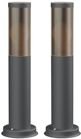 ledscom.de 2 Stück Pollerleuchte PORU anthrazit für außen, Rauchoptik, inkl. E27 Lampe, Energieeffizienzklasse A, gefrostet (warmweiß, 4W, 935lm)