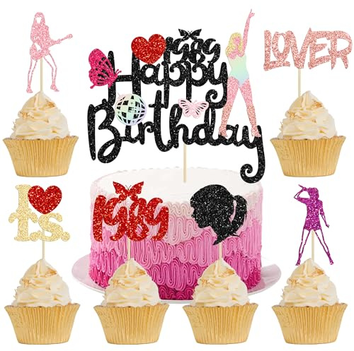 Gyufise 25Pcs Music Singer Cupcake Toppers Glitter Singer Happy Birthday Cake Topper Since 1989 Popular Singer Cupcake Picks for Lover's Concert Theme Birthday Party Supplies