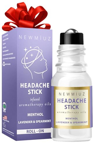 Migraine Roll on with Cooling Menthol stick Lavender Spearmint Essential Oil Roller Headache Tension Stress Relief Gifts Perfect Stocking Stuffers - All Natural Made in USA