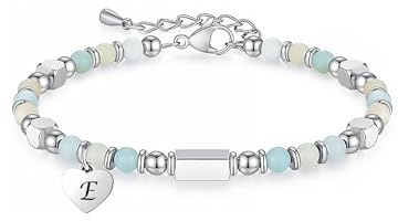 HAYOUWAY Geschenke für Mädchen Armband mit Buchstaben Rosenquarz Armband | Edelstein Armbänder Perlenarmband Damen Geburtstag Weihnachten Einschulung Geschenk Teenager Mädchen Geschenke für Sie Frauen