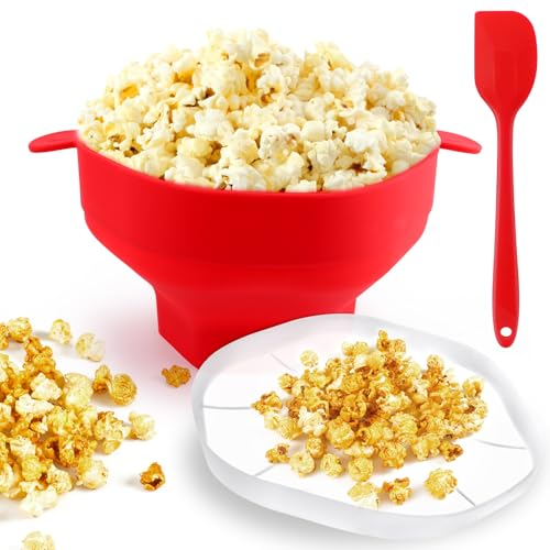 TNOMSNO Pop Corn Micro Ondes, Pliable Machine à Popcorn Bol à Pop-Corn avec Couvercle et Spatule en Silicone, Pop Corn Micro Ondes pour les Fêtes, la Famille