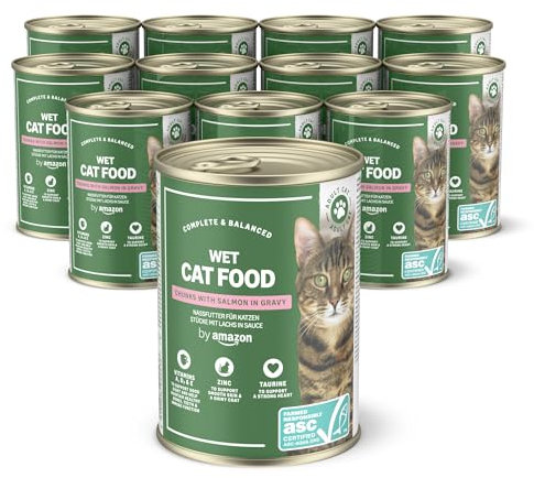 by Amazon Katzensfutter, nass, Dose, Lachsstück in Sauce (ASC-Zertifiziert), 12 x 415 g