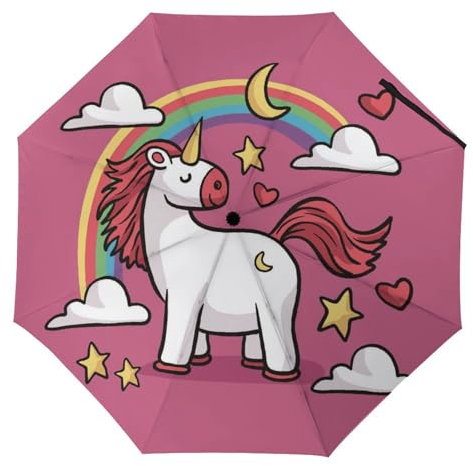 YBQLNP Kompakter Reise Regenschirm Sterne Mond Einhorn Taschenschirm Automatisch Auf Und Zu Faltbarer Sonnenschirm