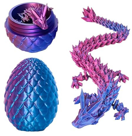 JurciCat Uovo Di Drago Stampato In 3D Con Figure Di Drago Mobili Di Drago per Natale Pasqua Compleanno Carnevale Adulti Bambini Regali Giocattoli (Viola)