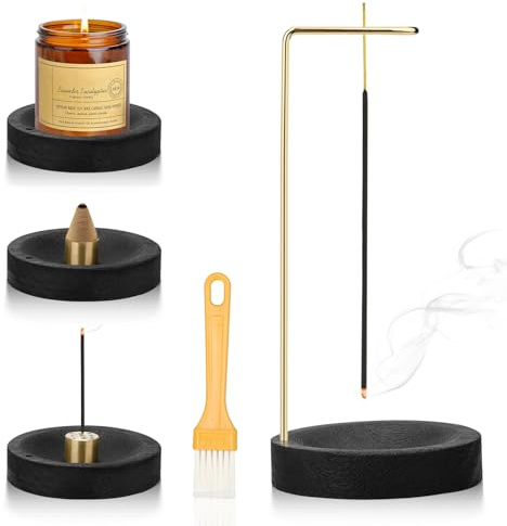 Räucherstäbchen Halter, 3-in-1 Handgefertigte Holz Basis Halterung,Schwarz | Modernes Design mit Kegel Spule, 9 Loch Incense Holder Räuchergefäß für Home Office Yoga Meditation Zimmer deko