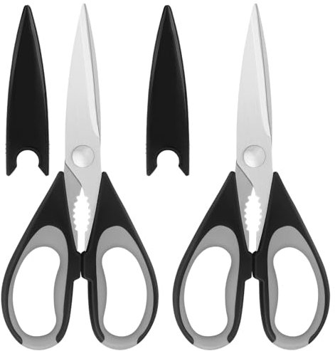 Vutyvve Tijeras de cocina, cuchillas de acero inoxidable, agarre suave, juego de tijeras de cocina multifuncionales, color negro y gris, juego de 2 piezas