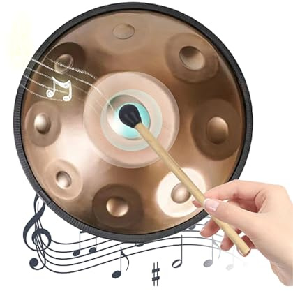 Handpan Drum Instrument, 9 Noten 440Hz Percussion Musikinstrumente Handtrommel Set, 22 Zoll Handpan Trommel Stahltrommel In D-Moll, mit weicher Handpan Tasche, Handtrommelständer, Schlägeln - Gold