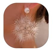 Flocon de Neige Boucles D'oreilles Femme, Boucle D'oreille avec Boule en Peluche Blanche, Earrings for Women avec Strass, Hiver Boucles D'oreilles Pendantes Doré per Femme Cadeau de Noël