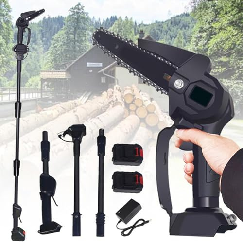 5.91ft Cordless Pole Saw, 2-in-1 Long Reach Chainsaw with 550W Motor & Telescopic Pruner, Chainsaw with 18cm Chain, Ergonomic Handle, Adjustable Angle, Portable for Tree Pruning (Black)