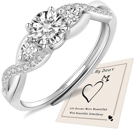 HEEYA Ringe für Damen Sterling Silber 925 Plattiert Ringe Verstellbarer Ring Ewigkeit Verlobungsring Verdrehtes Seil 5A Zirkonia Eheringe Promise Ring für Frauen mit Geschenkbox - Silber