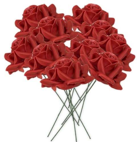 Wachs-Rosen 10er Set rot - dauerhaft haltbare Textil-Rosen mit Wachs-Blüten