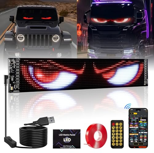 Ojos LED para Camión, 120 x 595 mm, Ojos Led para Coche con Pantalla LED Programable, Devil Eyes para Camión con Control por Aplicación y Control Remoto para Coche, Camións, Diseño Dinámico DIY