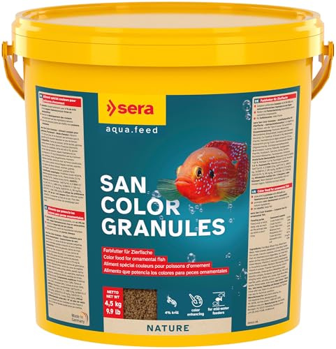 sera San Color Granules 10 L (4,5 kg) | Farbfutter ohne Farb- und Konservierungsstoffe 1.000 ml | mit 4% Krill und astaxanthinreichen Haematococcus-Algen