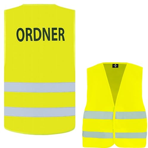 noTrash2003 SECURITY - ORDNER - BESUCHER - Sicherheitsweste nach EN ISO 20471:2013/A1:2016 Zertifiziert in Gelb Grössenverstellbar 2 Reflektorstreifen Gross geschnitten