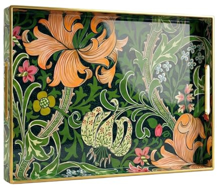 Simmer Stone Rectangular - Plastic Decorative Tray with Handles Modern Vanity Serving For Ottoman, Coffee Table, Kitchen And Bathroom 15.7 x 11.8 Inch (Morris green)
