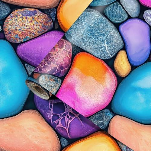 HOMETITUTE Colorful Stone Wallpaper Peel and Stick Vinyl Self-Adhesive Removable Matte Finish Contact Paper Vibrant Stone Design for Walls Countertops Cabinets Home Decor 15.7x39.4 Wall Decorations