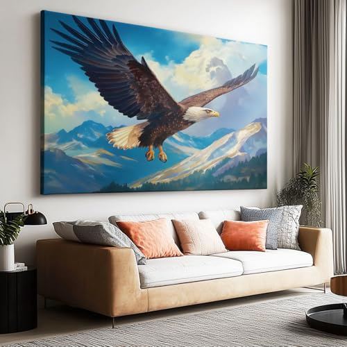 Poster ohne Rahmen Berge Wolken Adler Leinwand Kunst, 80 x 60 cm (L x B) Wandbilder Wohnzimmer, Ölmalerei Wanddeko Aesthetic Schlafzimmer Badezimmer Kunst Büro Zimmer Esszimmer