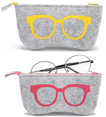 JEYORZY 2x fundas para gafas con cremallera, fundas para gafas, Funda Protectora Para Gafas, Estuche suave para gafas de sol, bolsa para gafas de sol, gafas de lectura, gafas de miopía, Amarillo, rosa
