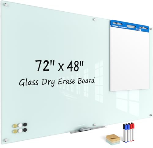 Lumspax Large Glass Whiteboard, Enhanced Magnetism Glass Dry Erase Board for Wall, 72 x 48 Magnetic Tempered Glass Board, 6' x 4' Big White Board for Home, Office, School