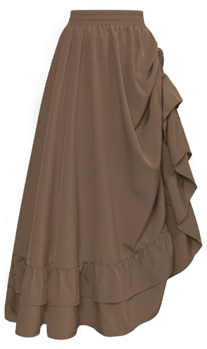 Disfraz de pirata para mujer, falda steampunk, elástica, cintura alta, carnaval, fiesta, maxifalda tradicional caqui, L