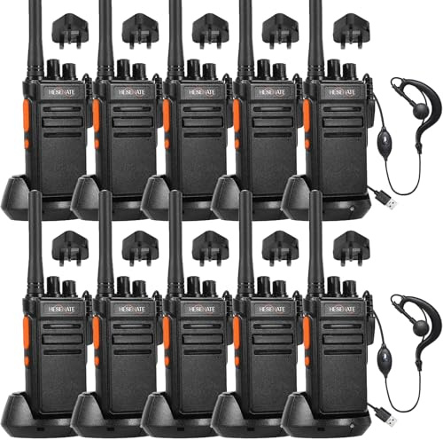 HESENATE HT66 PMR446 Walkie Talkies for Adults, Long Range Rechargeable 2 Way Radio with USB-C Charging, 16 Channels, VOX, for School, Construction, Warehouse, Outdoor (Black, 10 Pack)