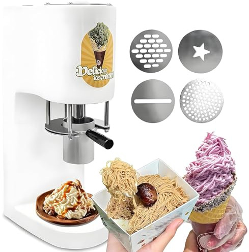 ZenSeFarin Gelatiera E Soft Serve Elettrica, Macchina per Spaghetti al Gelato Professionale da 30 Litri/Ora, Macchina per Gelato Italiano con 4 Stampi in Acciaio Inox di Diverse Forme White
