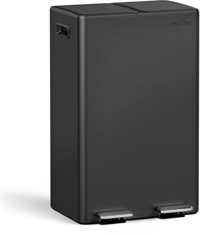 mVm Poubelle Cuisine Tri Sélectif 60L,2 x 30 L,2 Compartiments,Acier Inoxydable,Poubelle à Pédale avec Seau Intérieur,Couvercles, Poignées, Fermeture en Douceur,Hermétique Noir