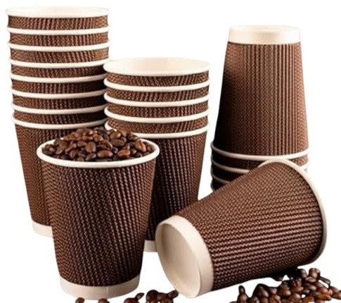 500 Pack 8oz Brown Ripple Triple Wall Coffee Cups – Disposable Insulated Hot Drink Cups, Leakproof, Compostable & Eco-Friendly Paper Cups for Tea, Coffee, Cappuccino, Takeaway & Catering