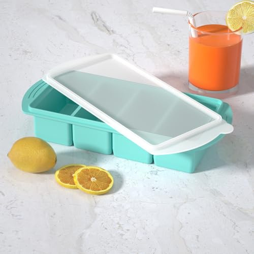 Confezione da 2 vassoi per congelatore in silicone per cubetti di zuppa, contenitori per congelatore per zuppe, stampi con coperchio, 4 scomparti, per 8 porzioni da 1 tazza da 250 ml, stampi per brodo
