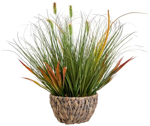 AlphaAcc Fake Faux 17 Artificial Grass Woven Pot Pebbles Home Office Decor
