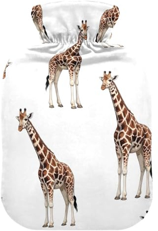Giraff vita varmvattenflaskor med sammetsöverdrag varmvatten påse för varm och kall komprimering liten