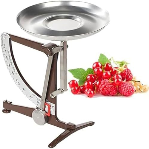 Báscula de cocina mecánica de escritorio, báscula de alimentos de alta precisión con péndulo de acero inoxidable, bandeja de aluminio de 19 cm, báscula de equilibrio metal 1 kg(Brown)
