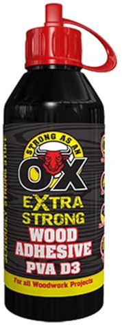 Strong as an Ox D3 PVA Wood Glue, Extra Strong Wood Adhesive for Woodworking, Furniture Repair, Joinery and DIY Projects, Fast Drying Interior Wood Glue, 250ml