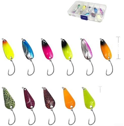 Assortimento di esche in metallo da 43 pezzi, con cucchiaino e spinner, ottimizzate per la pesca alla spigola e alla trota