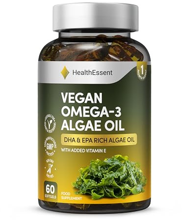 HealthEssent Vegan Omega-3 Algae Oil 300mg DHA 200mg EPA Heart Brain Eye