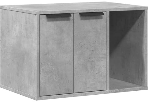 Xhnifbn Katzenklo Schrank Betongrau 60x40x40 cm Katzenhaus Holzwerkstoff - Katzenmöbel mit 2 Eingängen Katzenklosteinzelmöbel Design Katzentoilette Versteckt Beistelltisch