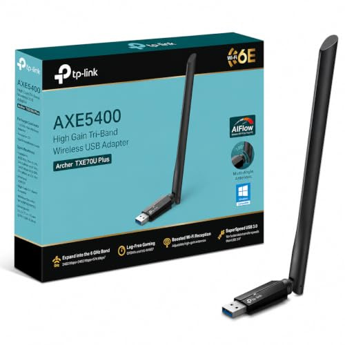 TP-Link Archer TXE70U Plus - Adaptador WiFi para PC WiFi 6E, AXE5400 USB, Adaptador WiFi tribanda, USB 3.0, Antena de Alta Ganancia, WPA3, Compatible con Windows 11/10