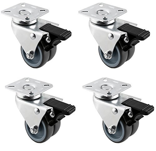 HAUSEE 4 Stücke Lenkrollen 50mm, Lenkrollen mit Bremse, Schwerlastrollen Transportrollen, Rollen für Möbel Strandkorbrollen mit Bremse Doppelrollen 200KG