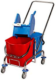 kaiserkraft | Nasswischwagen | 2 x 25-l-Fahreimer | schwenkbarer Mopp-Presse | Breitwischmopp-Set