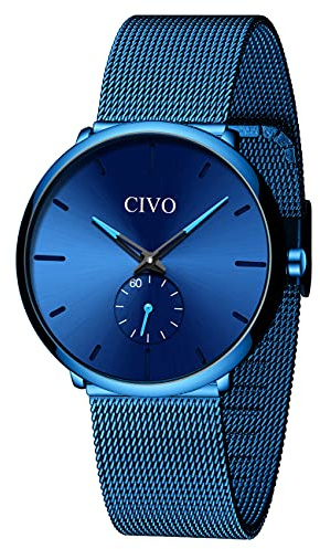 CIVO Montre Homme Noir Ultra Mince Montres Hommes Acier Inoxydable Très Montres Minimaliste Luxe Montres étanche Mode Les Hommes Entreprise Imperméable Montre à Quartz Montre