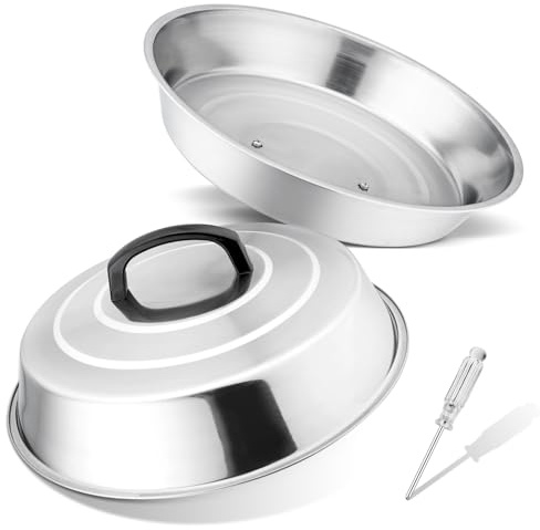 Cheese Melting Dome Set of 2, Leonyo 12 Metal Steam Basting Cover for Griddle Grill, Stainless Steel Griddle Accessories for BBQ Flat Top Kitchen Cooking Hamburger, Dishwasher Safe