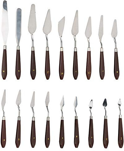 Palette Knife Set, Wooden Handle Oil Painting Mixing Scraper with 18 Versatile Blades for Acrylic Watercolor Artists Beginners and Craft Enthusiasts