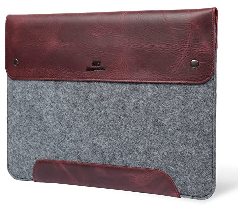MegaGear MacBook Tasche aus echtem Leder & Fleece, Hülle für MacBook Pro 14 (M5, M4, M3, M2, M1) & MacBook Air 13.6, 13 (M5, M3, M2, M1) - (Kastanienbraun) 13-14 Zoll, 2020-2026